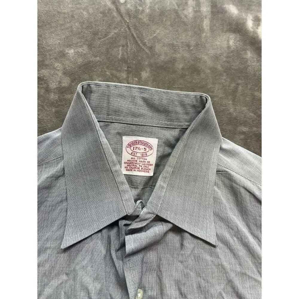 Brooks Brothers 1818‎ Shirt 17.5 35 Black Check Pattern Button Up Long Sleeve